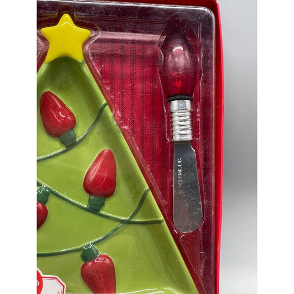 Hallmark serving dish with lighted spreader tree star green red glass READ NEW - Picture 5 of 5